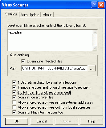 Anti-Virus Configuration screen