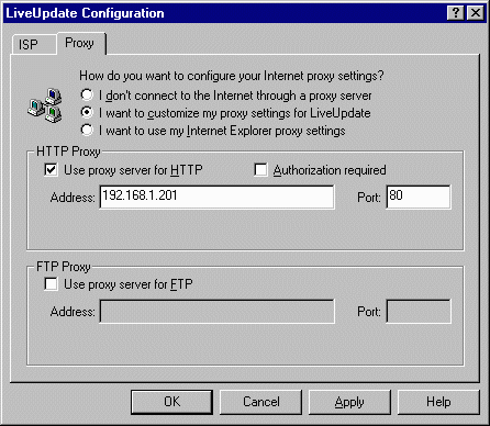 LiveUpdate main screen